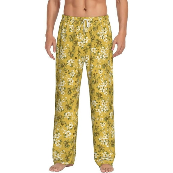 Uemuo Flower Pattern Men's Wide Leg Palazzo Lounge Pants with Pockets Light Weight Loose Comfy Casual Pajama Pants-Small