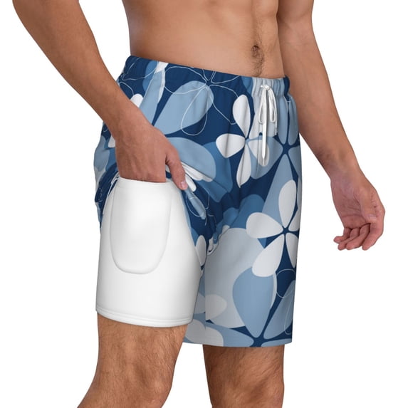 Uemuo Flower Pattern Mens Swim Trunks Quick Dry Board Shorts with Mesh Lining, Stretch Beach Shorts Quick Dry No-Chafing Board Shorts-3X-Large
