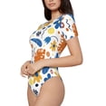 thumbnail image 1 of Uemuo Flower Pattern Women's One Piece Short Sleeve Swimsuit Rash Guard Surfing Modest Quick-drying Swimsuit Beach Essentials-Small, 1 of 9