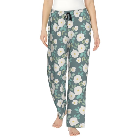 Uemuo Flower Pattern Women's Wide Leg Palazzo Lounge Pants with Pockets Light Weight Loose Comfy Casual Pajama Pants-Small