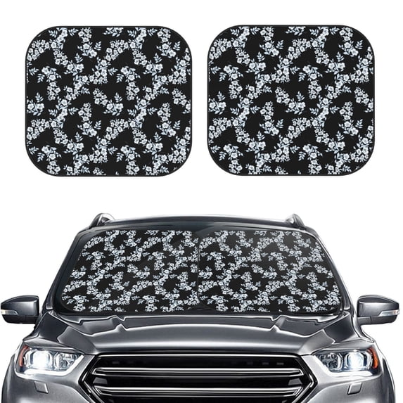 Uemuo Flower Printed 2 PCS Car Windshield Sun Shade, Auto Sun Heat and UV Rays Blocker, Foldable Automotive Front Window Sunshade Protector