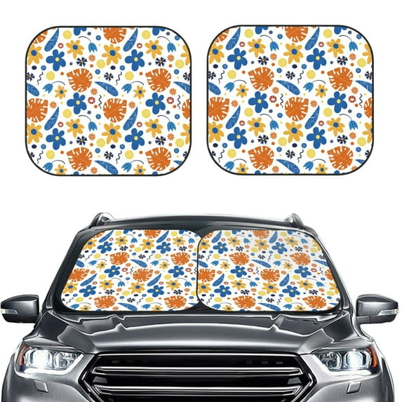 Uemuo Flower Printed 2 PCS Car Windshield Sun Shade, Auto Sun Heat and UV Rays Blocker, Foldable Automotive Front Window Sunshade Protector