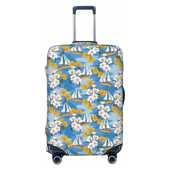 Uemuo Flower and Sail Boat Printed Washable Luggage Cover - Fashion Suitcase Protector Fits 18-32 Inch Luggage -Large
