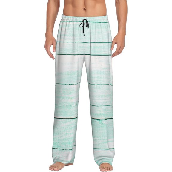 Uemuo Flowers And Turquoise Wooden Pattern Men's Wide Leg Palazzo Lounge Pants with Pockets Light Weight Loose Comfy Casual Pajama Pants-Small