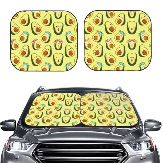 Uemuo Flowers Avocado Printed 2 PCS Car Windshield Sun Shade, Auto Sun Heat and UV Rays Blocker, Foldable Automotive Front Window Sunshade Protector