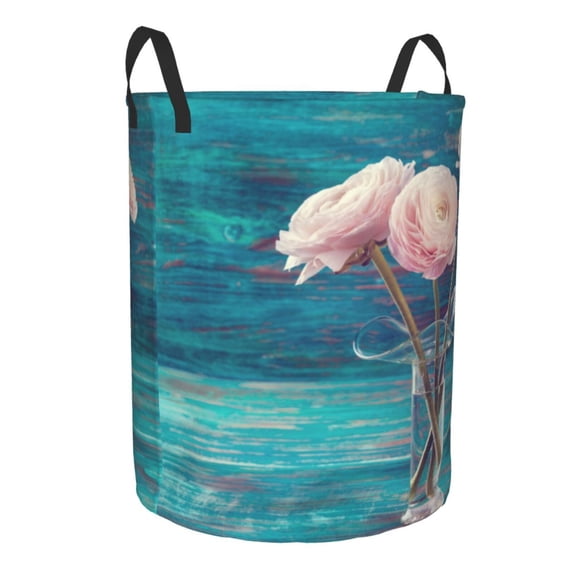 Uemuo Flowers in Glass Vase Pattern Circular Laundry Hamper Basket with handles,Collapsible laundry basket,Large capacity laundry hamper,Laundry Organizer-Medium
