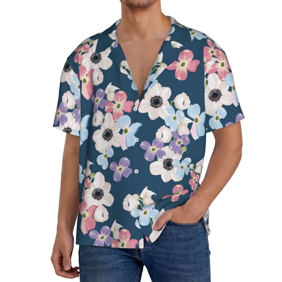 Uemuo Flowers Pattern Cotton Linen Short Sleeve Shirts,Casual Lightweight Button Down Shirts,Vacation Beach Summer Tops-3X-Large