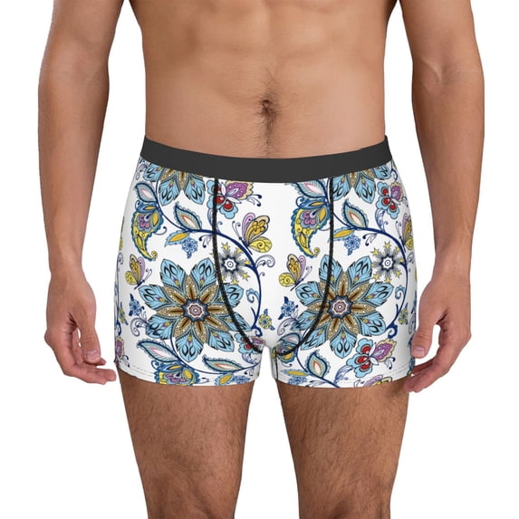 Uemuo Flowers and Butterflies Pattern Men's Boxer Briefs,Trunk Anti-Chafing,Comfortable, Durable, and Stylish Underwear-XX-Large