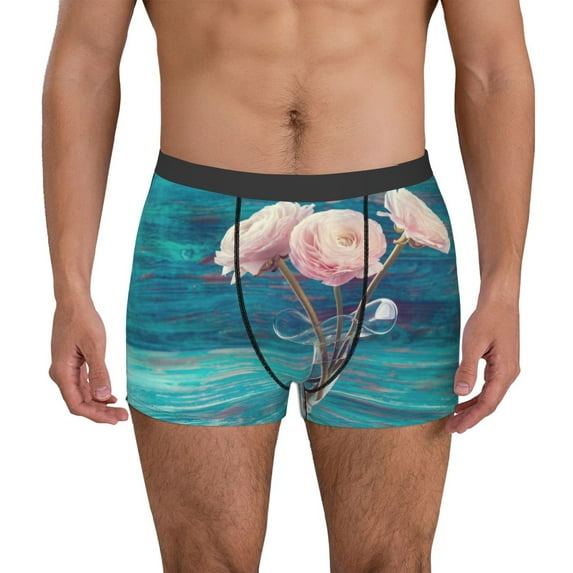 Uemuo Flowers in Glass Vase Pattern Men's Boxer Briefs,Trunk Anti-Chafing,Comfortable, Durable, and Stylish Underwear-X-Large