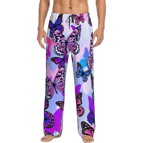Uemuo Flying Butterflies Pattern Men's Wide Leg Palazzo Lounge Pants with Pockets Light Weight Loose Comfy Casual Pajama Pants-X-Large