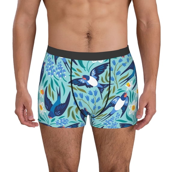 Uemuo Flying Swallows Pattern Men's Boxer Briefs,Trunk Anti-Chafing,Comfortable, Durable, and Stylish Underwear-Small