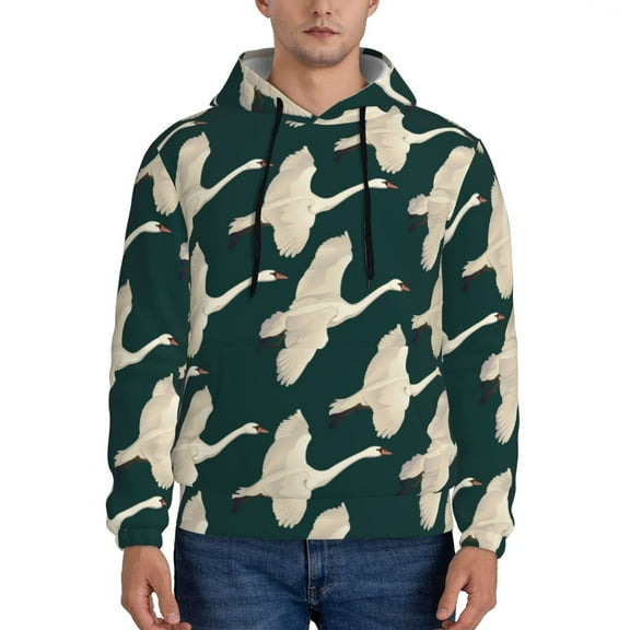 Uemuo Flying Swans Pattern Men's Hoodie - Casual Pullover Hoodie with Kangaroo Pocket, Stylish Hooded Sweatshirt for Everyday Wear-XX-Large