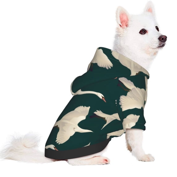 Uemuo Flying Swans for Winter Dog Hoodie Sweatshirts with Pockets Warm Dog Clothes for Small Dogs Chihuahua-X-Small