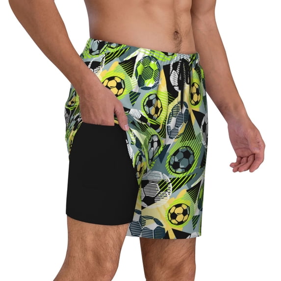 Uemuo Football Doodle Pattern Mens Swim Trunks Quick Dry Board Shorts with Mesh Lining, Stretch Beach Shorts Quick Dry No-Chafing Board Shorts-Small