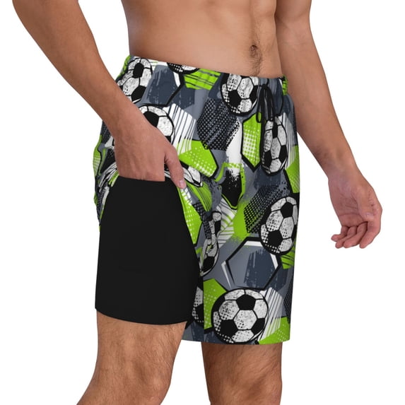 Uemuo Football Pattern Mens Swim Trunks Quick Dry Board Shorts with Mesh Lining, Stretch Beach Shorts Quick Dry No-Chafing Board Shorts-3X-Large