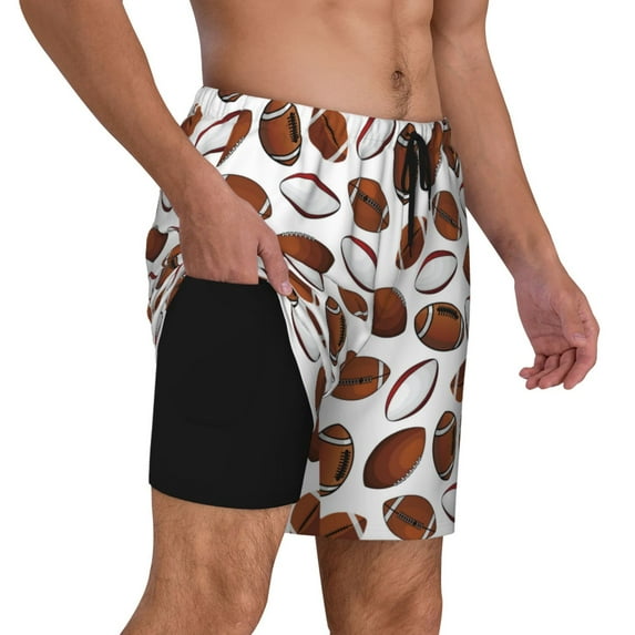 Uemuo Football Pattern Mens Swim Trunks Quick Dry Board Shorts with Mesh Lining, Stretch Beach Shorts Quick Dry No-Chafing Board Shorts-Large