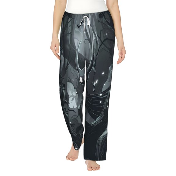Uemuo Forest Black Ghost Warrior Pattern Women's Wide Leg Palazzo Lounge Pants with Pockets Light Weight Loose Comfy Casual Pajama Pants-Medium