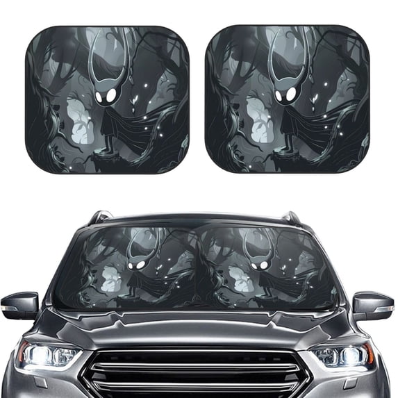 Uemuo Forest Black Ghost Warrior Printed 2 PCS Car Windshield Sun Shade, Auto Sun Heat and UV Rays Blocker, Foldable Automotive Front Window Sunshade Protector