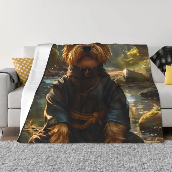 Uemuo Forest Creek Cute Dog Printed Throw Blanket for Couch, Fluffy Fuzzy Blankets for Bed, Sofa, Cozy Flannel Faux Fur Blanket-60"x50"