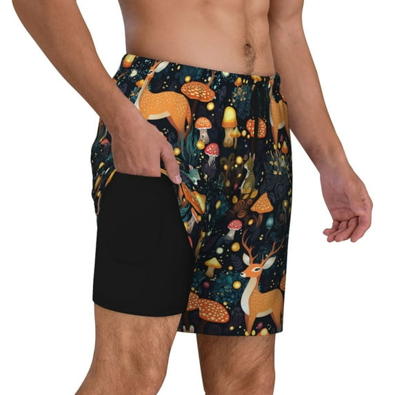 Uemuo Forest Elf Pattern Mens Swim Trunks Quick Dry Board Shorts with Mesh Lining, Stretch Beach Shorts Quick Dry No-Chafing Board Shorts-XX-Large