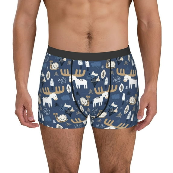 Uemuo Forest Elk Pattern Men's Boxer Briefs,Trunk Anti-Chafing,Comfortable, Durable, and Stylish Underwear-Medium