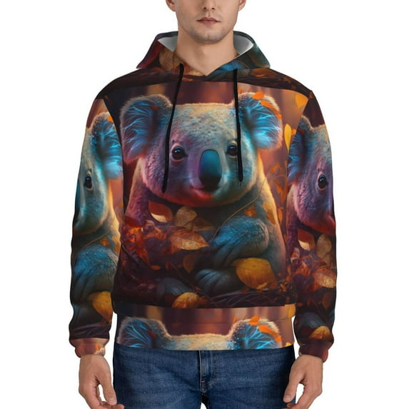 Uemuo Forest Koala Pattern Men's Hoodie - Casual Pullover Hoodie with Kangaroo Pocket, Stylish Hooded Sweatshirt for Everyday Wear-Large