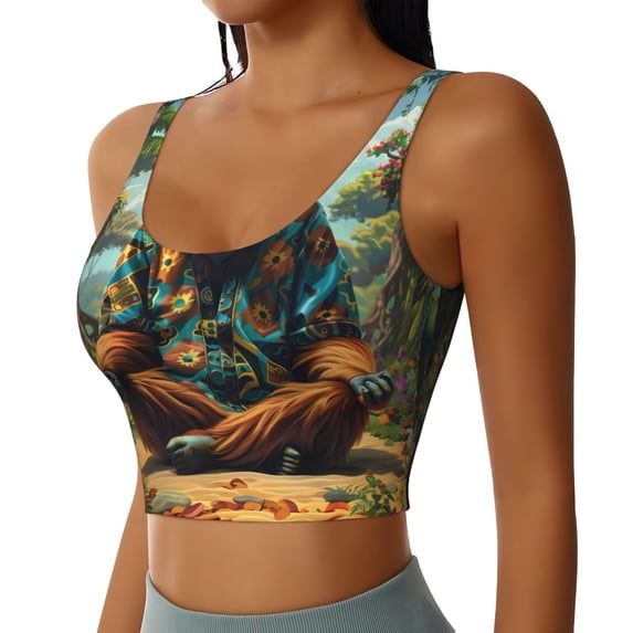 Uemuo Forest Meditating Gorilla Pattern Women's Sports Bra - High Impact Support, Breathable, and Comfortable Athletic Bra for Running, Yoga, and Workouts