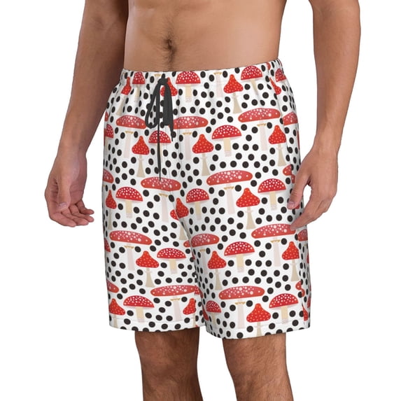 Uemuo Forest Mushrooms Pattern Men's Swim Trunks Hawaiian Beach Bathing Suit Swimsuits Beach Quick-Dry Shorts with Pockets-
