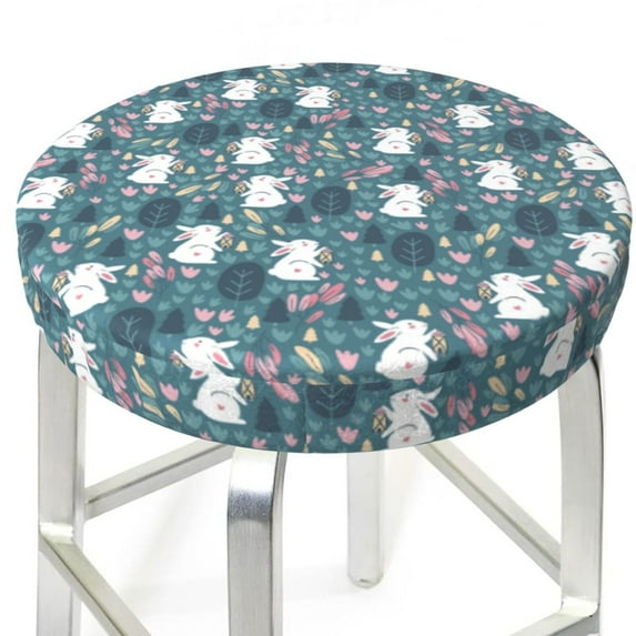 Uemuo Forest Rabbit Pattern Round Bar Stool Seat Covers Washable Stool Cushion Slipcover Elastic Bar Chair Covers-14 inch
