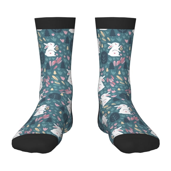Uemuo Forest Rabbit Printed Kids Boys Socks Seamless Crew Socks Crazy Funny Athletic Sport Socks for Children