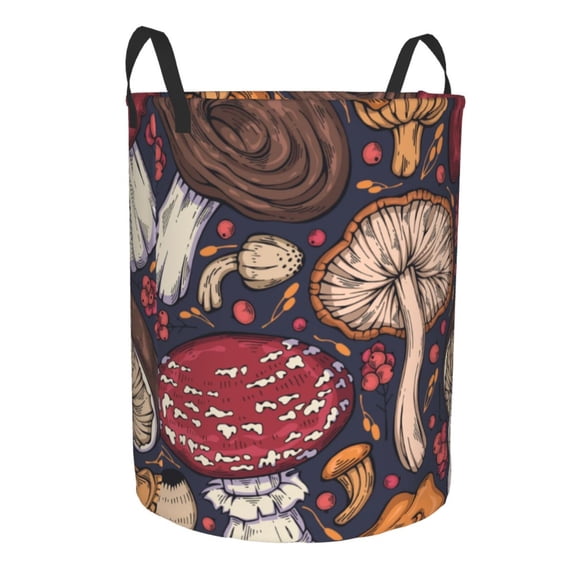 Uemuo Forest Wild Mushroom Pattern Circular Laundry Hamper Basket with handles,Collapsible laundry basket,Large capacity laundry hamper,Laundry Organizer-Medium