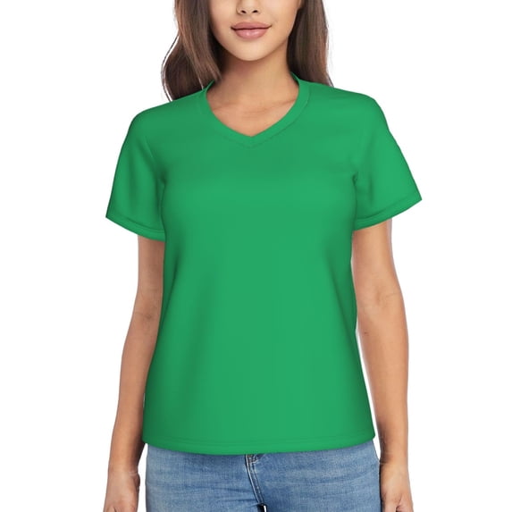 Uemuo Forestgreen Printed Women's Classic V-Neck T-Shirt - Soft, Breathable, Moisture-Wicking, Perfect for Casual, Office, Travel, and Everyday Wear-Small