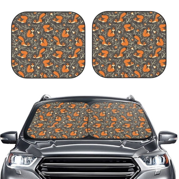 Uemuo Fox And Mushroom Printed 2 PCS Car Windshield Sun Shade, Auto Sun Heat and UV Rays Blocker, Foldable Automotive Front Window Sunshade Protector