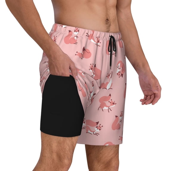 Uemuo Fox Pattern Mens Swim Trunks Quick Dry Board Shorts with Mesh Lining, Stretch Beach Shorts Quick Dry No-Chafing Board Shorts-X-Large