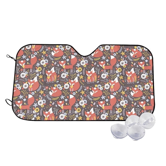 Uemuo Foxes Pattern Accordion Car Windshield Sun Shade, Foldable Reflective Sun Visor for Car, Reflector Windshield Sunshade-
