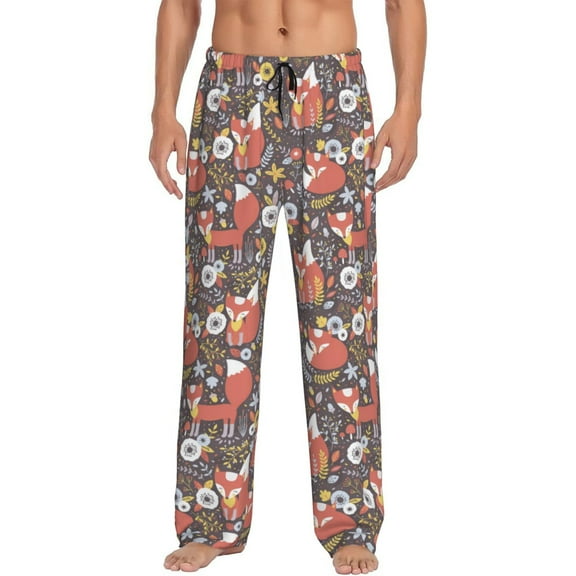 Uemuo Foxes Pattern Men's Wide Leg Palazzo Lounge Pants with Pockets Light Weight Loose Comfy Casual Pajama Pants-Medium