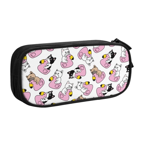 Uemuo French Bulldog Duck Printed Pencil Pen Case, Portable Pencil Pouch with Zipper, Compact Stationery Bag Makeup Bag, Pencil Bag for Home Office