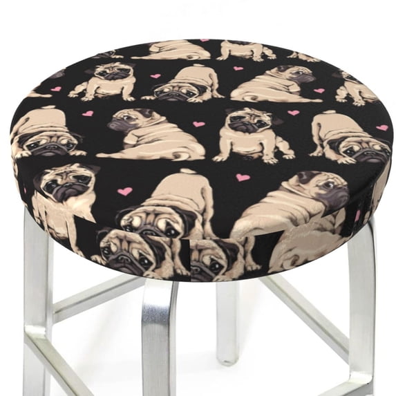 Uemuo French Bulldog Pattern Round Bar Stool Seat Covers Washable Stool Cushion Slipcover Elastic Bar Chair Covers-13 inch