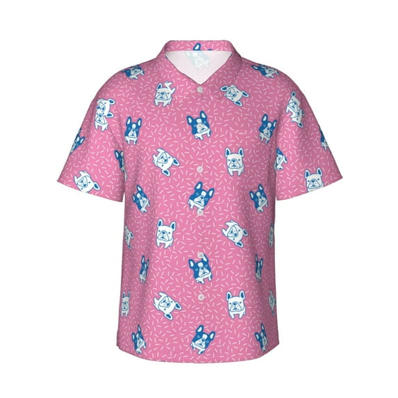 Uemuo French Bulldog Printed Regular Fit Short Sleeve Casual Hawaiian Shirt for Men,Aloha shirt,Tropical shirt,Floral print shirt,Vacation Beach shirt-XX-Large