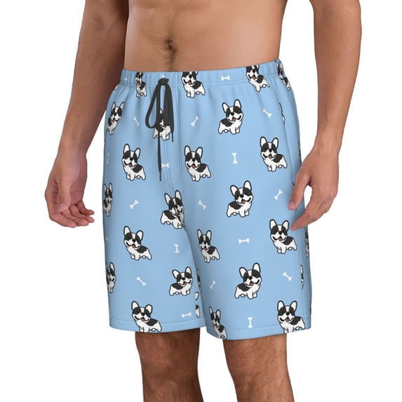 Uemuo French Bulldog Puppy Pattern Men's Swim Trunks Hawaiian Beach Bathing Suit Swimsuits Beach Quick-Dry Shorts with Pockets-