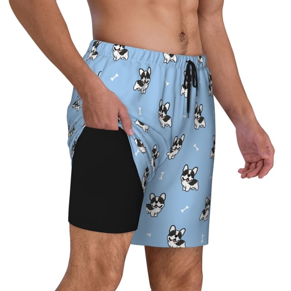 Uemuo French Bulldog Puppy Pattern Mens Swim Trunks Quick Dry Board Shorts with Mesh Lining, Stretch Beach Shorts Quick Dry No-Chafing Board Shorts-Medium