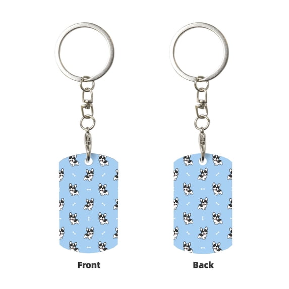 Uemuo French Bulldog Puppy Pattern Rectangular Metal Keychain - Durable, Stylish, and Personalized Key Ring for Men and Women,Engraved Keychain,Gift Slim Sturdy Keychain
