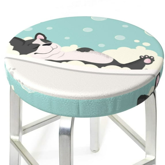 Uemuo French Bulldog Taking a Bath Pattern Round Bar Stool Seat Covers Washable Stool Cushion Slipcover Elastic Bar Chair Covers-