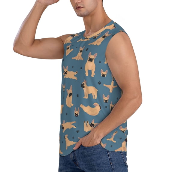 Uemuo French Bulldog Yoga Pattern Men's Sleeveless T-Shirt,Muscle Athletic Tank Top, Moisture-wicking Quick-dry Breathable Classic Tee Top for Gym Run Outdoor Sports-3X-Large