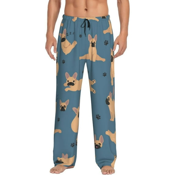Uemuo French Bulldog Yoga Pattern Men's Wide Leg Palazzo Lounge Pants with Pockets Light Weight Loose Comfy Casual Pajama Pants-X-Large