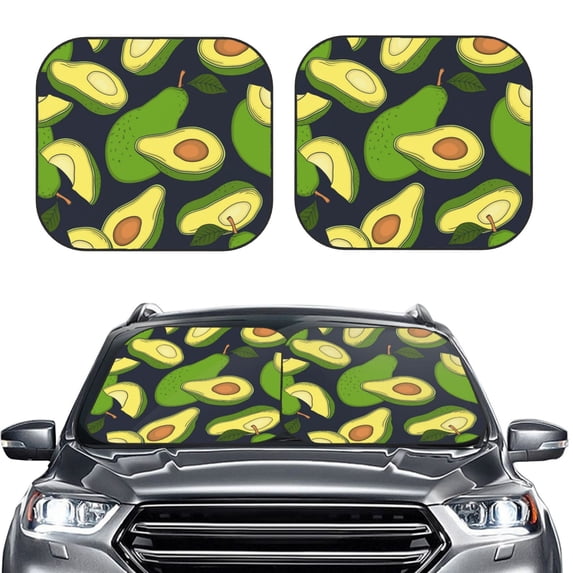 Uemuo Fresh Avocado Printed 2 PCS Car Windshield Sun Shade, Auto Sun Heat and UV Rays Blocker, Foldable Automotive Front Window Sunshade Protector