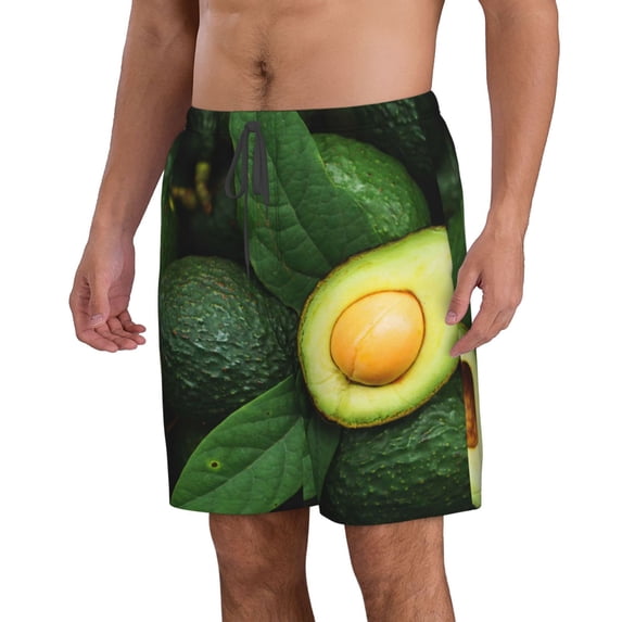 Uemuo Fresh Avocados Pattern Men's Swim Trunks Hawaiian Beach Bathing Suit Swimsuits Beach Quick-Dry Shorts with Pockets-Small