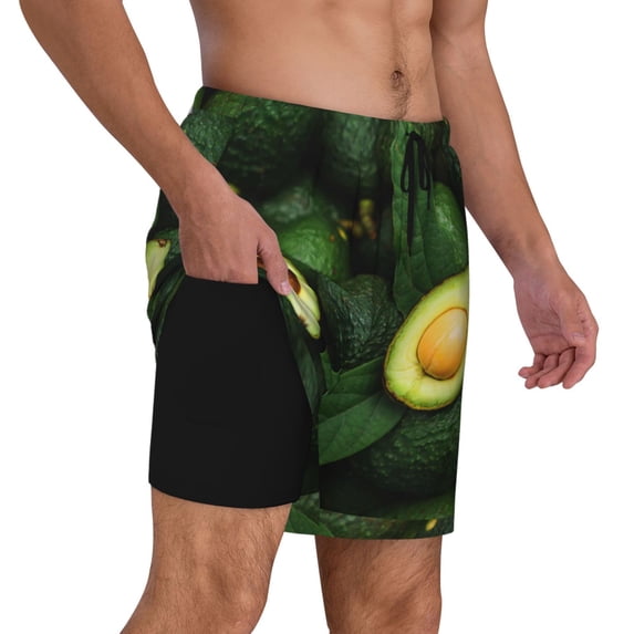 Uemuo Fresh Avocados Pattern Mens Swim Trunks Quick Dry Board Shorts with Mesh Lining, Stretch Beach Shorts Quick Dry No-Chafing Board Shorts-X-Large