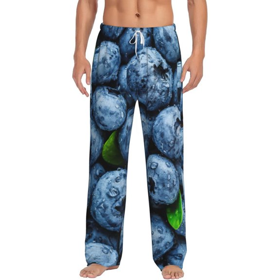 Uemuo Fresh Blueberries Pattern Men's Wide Leg Palazzo Lounge Pants with Pockets Light Weight Loose Comfy Casual Pajama Pants-Large