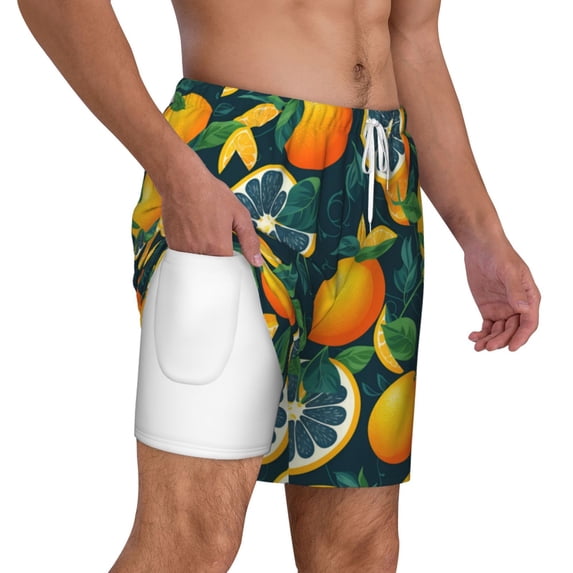 Uemuo Fresh Orange Pattern Mens Swim Trunks Quick Dry Board Shorts with Mesh Lining, Stretch Beach Shorts Quick Dry No-Chafing Board Shorts-3X-Large